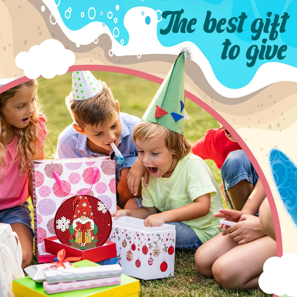 8PCS Diamond Painting Art Coaster Kit Full Drill Coaster(Wooden Christmas Gnome)