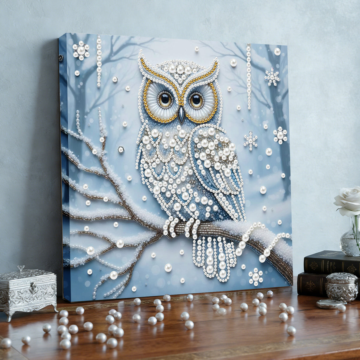 Framed Owl - Pearls Painting Kit DIY Diamond Painting Pearl Dot Crafts 25*25CM