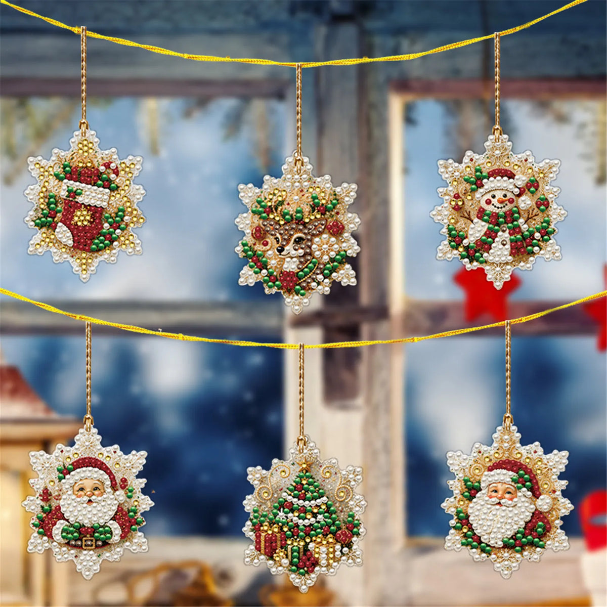 6Pcs Diamond Painting Wooden Christmas Tree Hanging Ornaments for Decorations