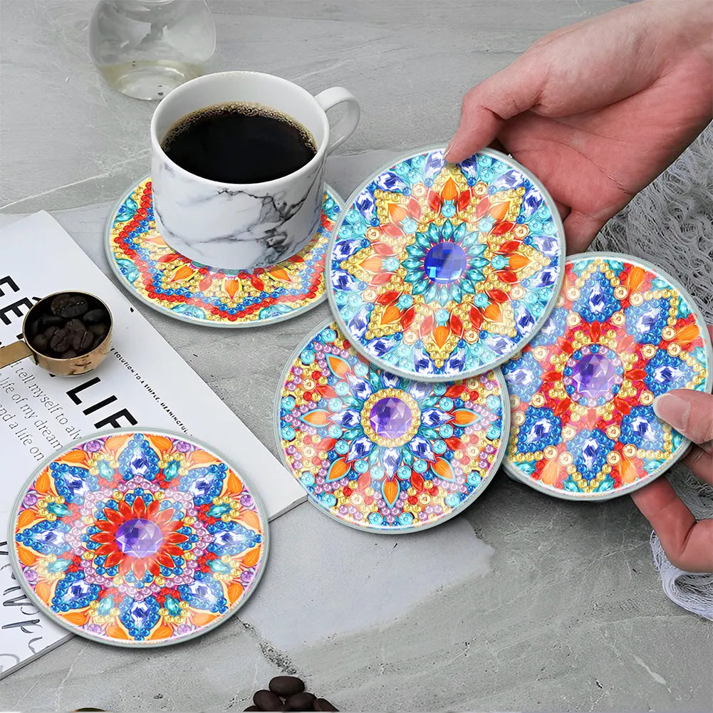 [Upgrade]6pcs/set DIY Diamond Painting Waterproof Case Classic Mandala Coaster Gift Decor Set