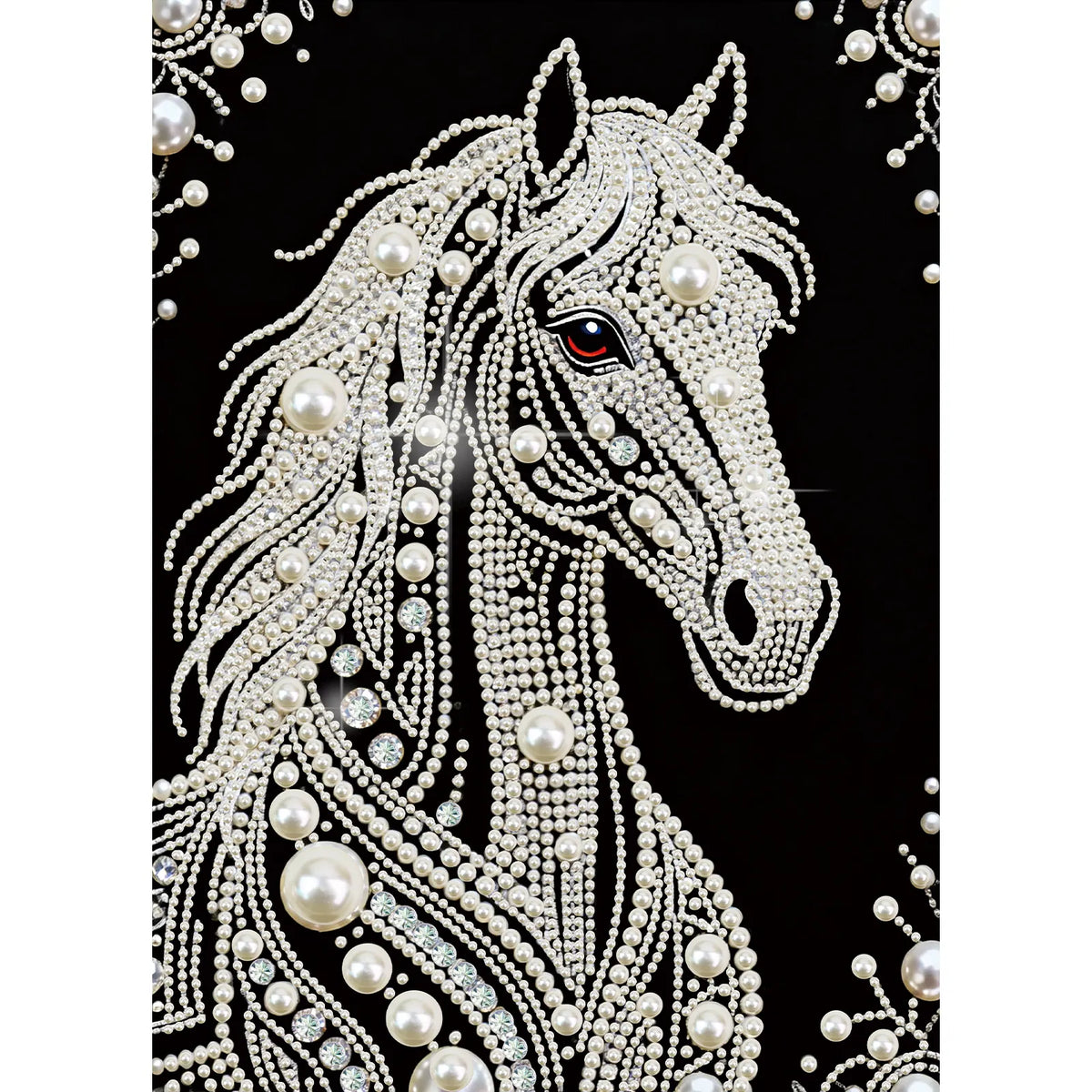 Horse Premium 5D Diamond Painting Kit Black & White Pearls painting Sparkling Special Shaped Diamond painting