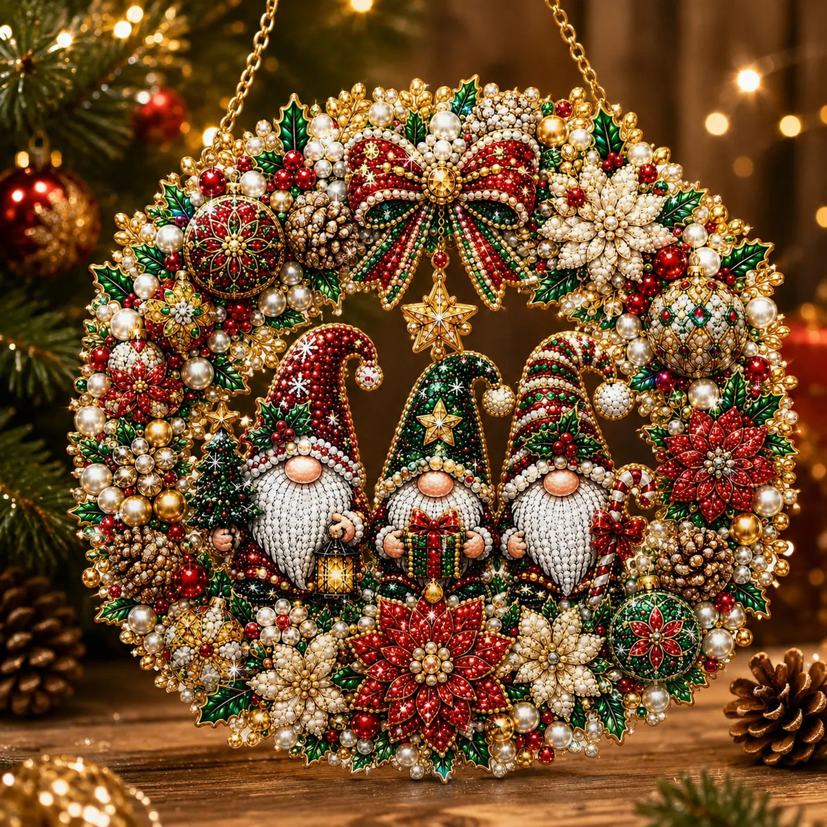 Diamond Painting Acrylic Christmas Goblin Wreath Pendant For Home Wall, Door & Window Decoration