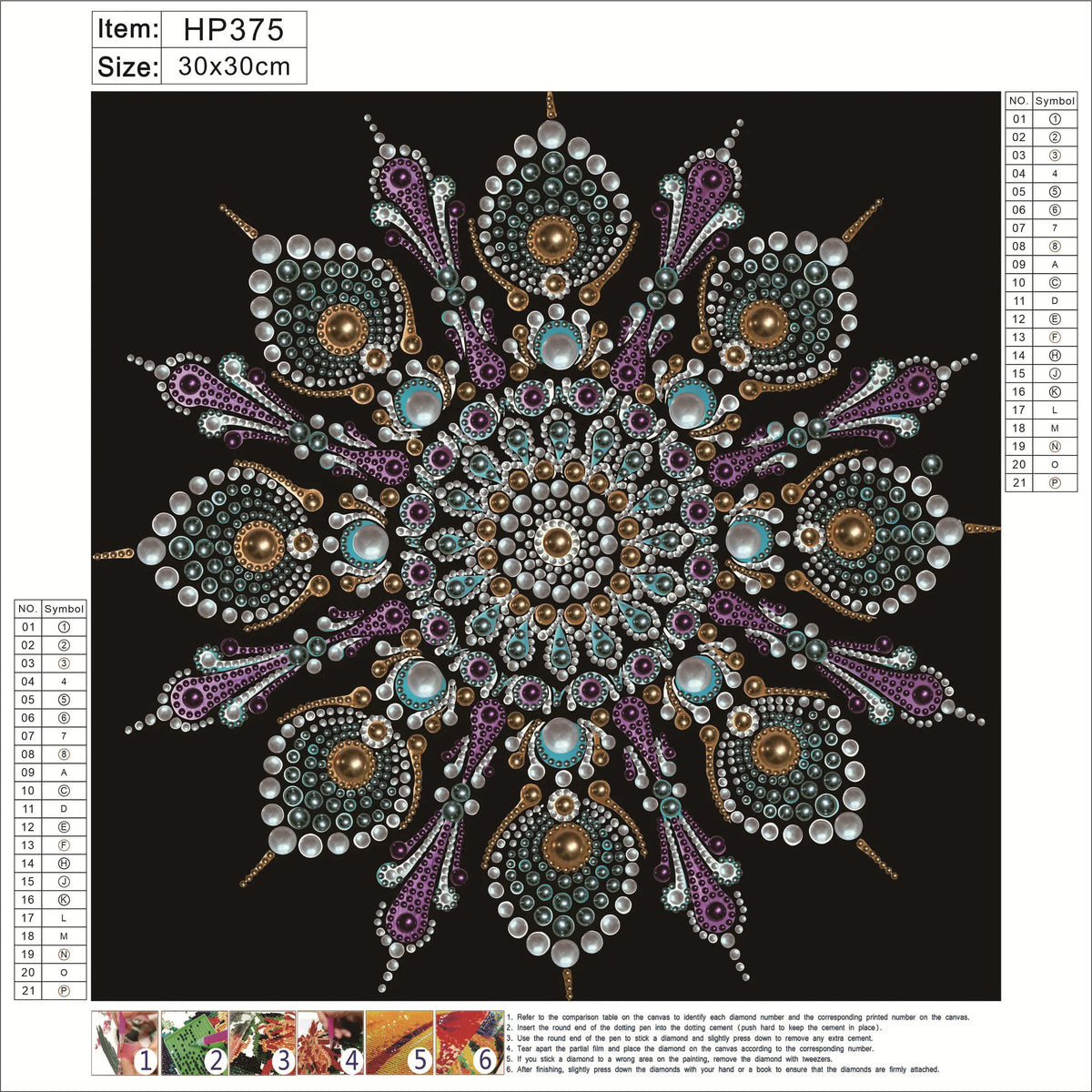Mandala - Pearls Painting Kit for Creativity DIY All-Pearl Dot Crafts for Gift Home Wall Decor 30*30cm (Without Frame)