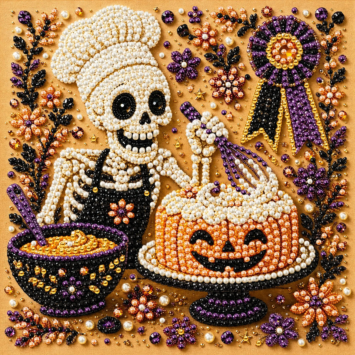 DIY Pearl Painting Halloween Cuisine with Frame(20x20cm)