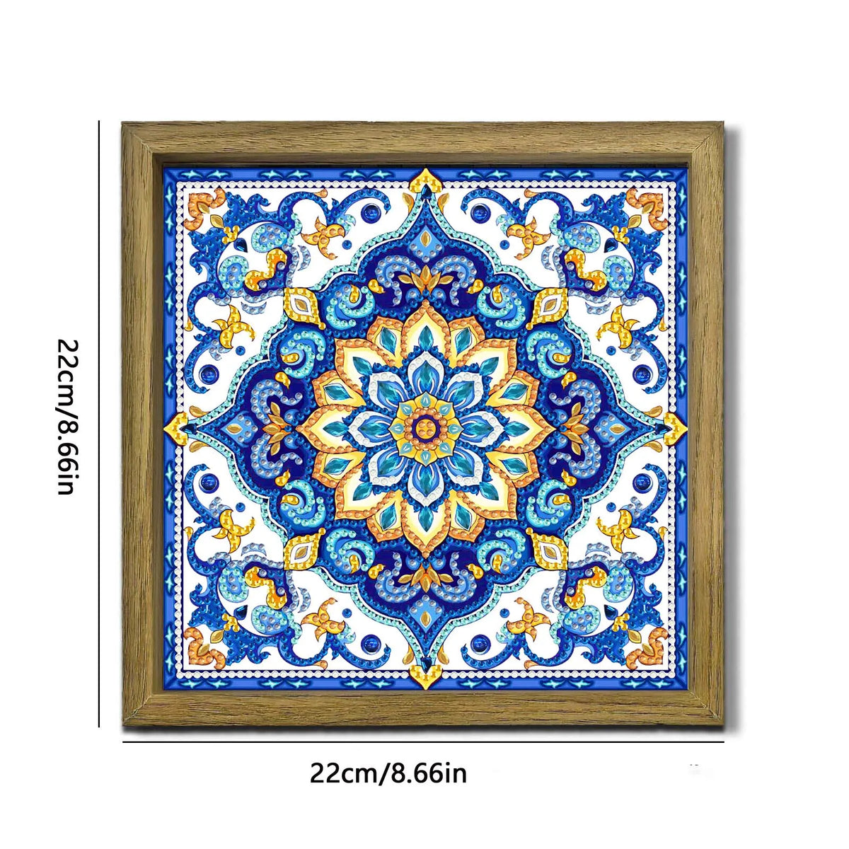 Mandala DIY Special Shape Double sided Print Clear Diamond Art Kit Wooden Framed Diamond Painting Kit(22x22cm)