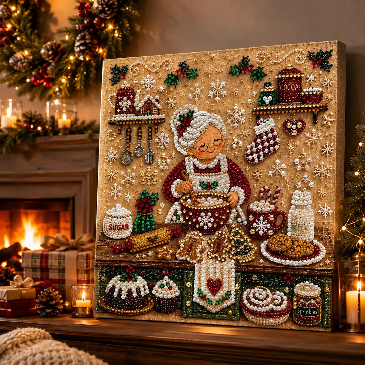 DIY Pearl Painting  Xmas Kitchen with Frame(20x20cm)