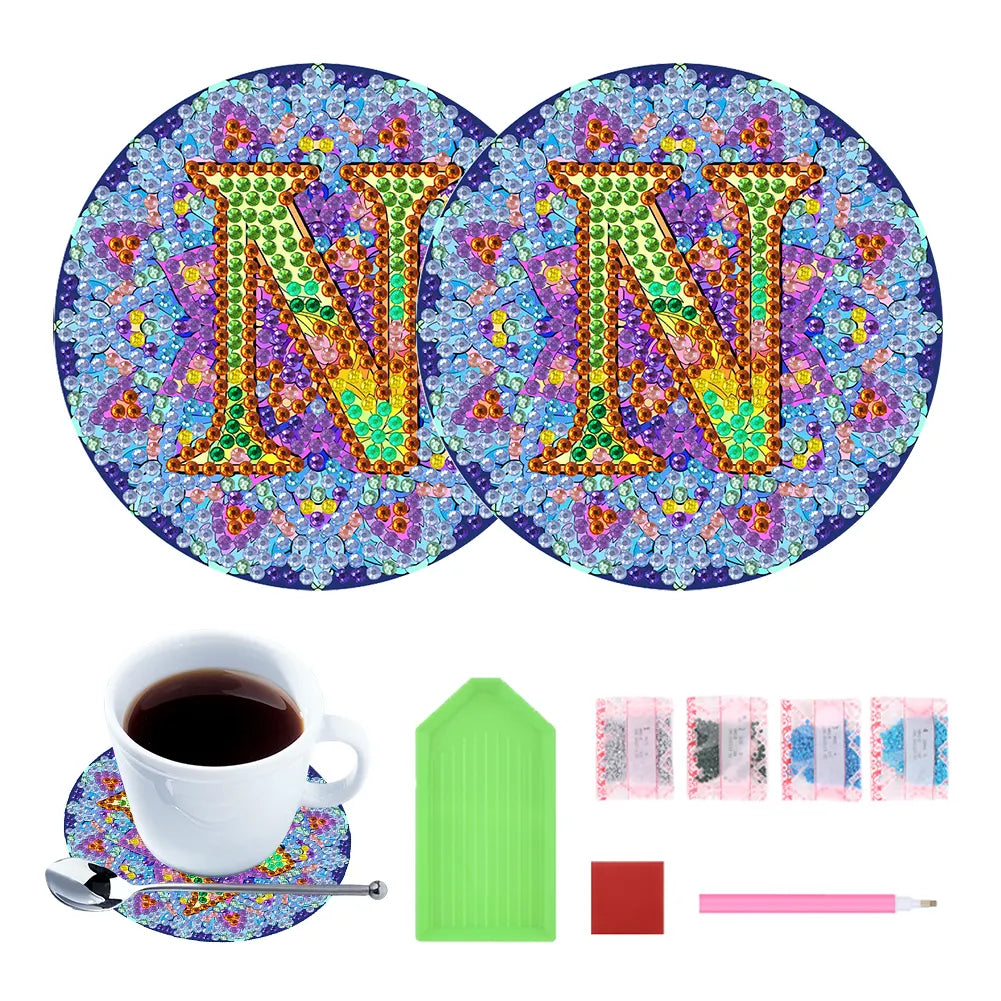 2pcs/set DIY Diamond Painting Special Shape Acrylic Alphabet Coaster Kit
