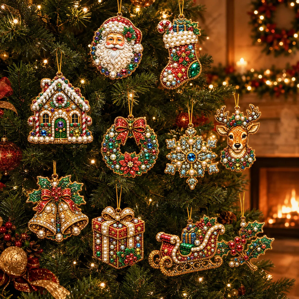 10Pcs Diamond Painting Acrylic Christmas Tree Ornament for Decorations