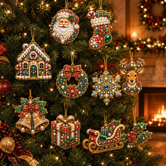 10Pcs Diamond Painting Acrylic Christmas Tree Ornament for Decorations