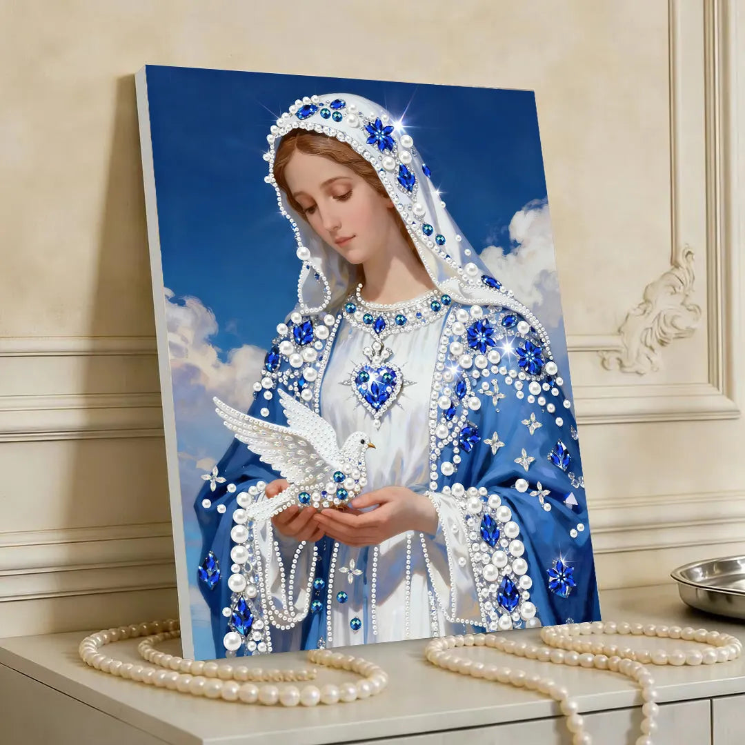 (30x40cm)DIY Virgin Mary Framed Handmade Pearl Painting Art Craft Kit Living Home Decor