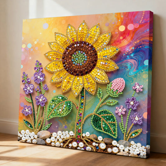 Framed Sunflower - Pearls Painting Kit for Creativity DIY Pearl Dot Crafts for Gift Home Wall Decor 25*25CM