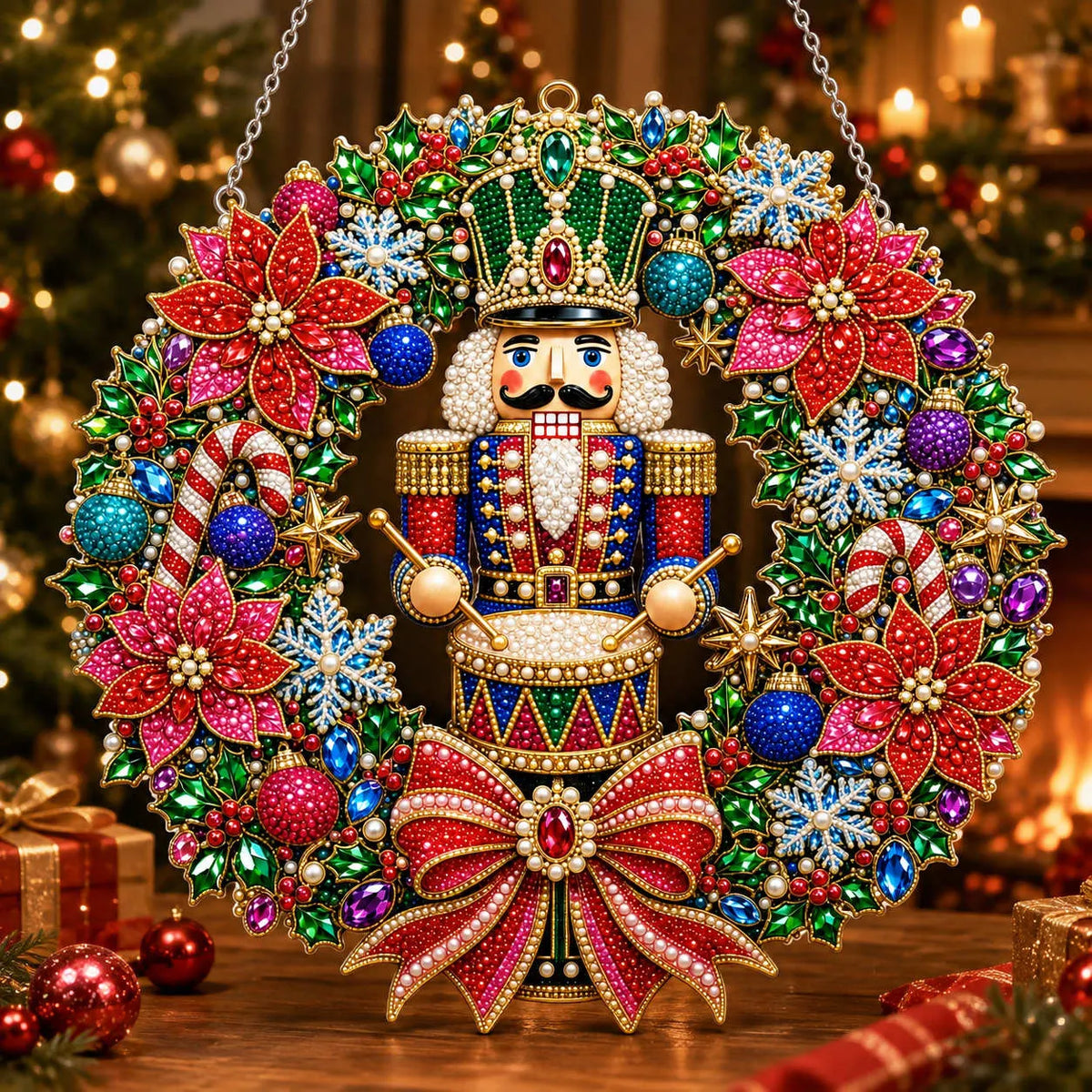 Diamond Painting Acrylic Christmas Nutcracker Wreath Pendant For Home Wall, Door & Window Decoration