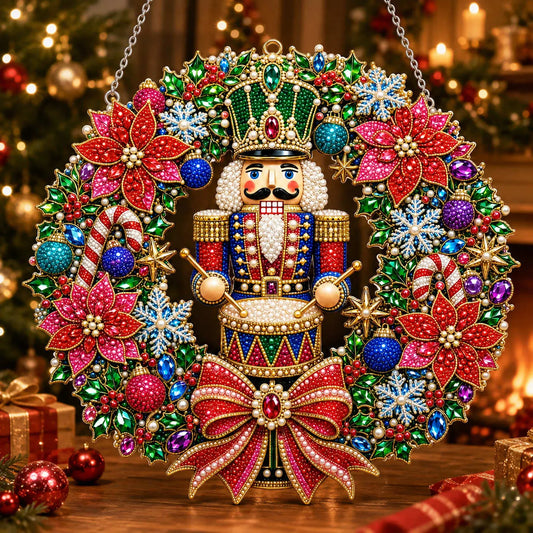 Diamond Painting Acrylic Christmas Nutcracker Wreath Pendant For Home Wall, Door & Window Decoration