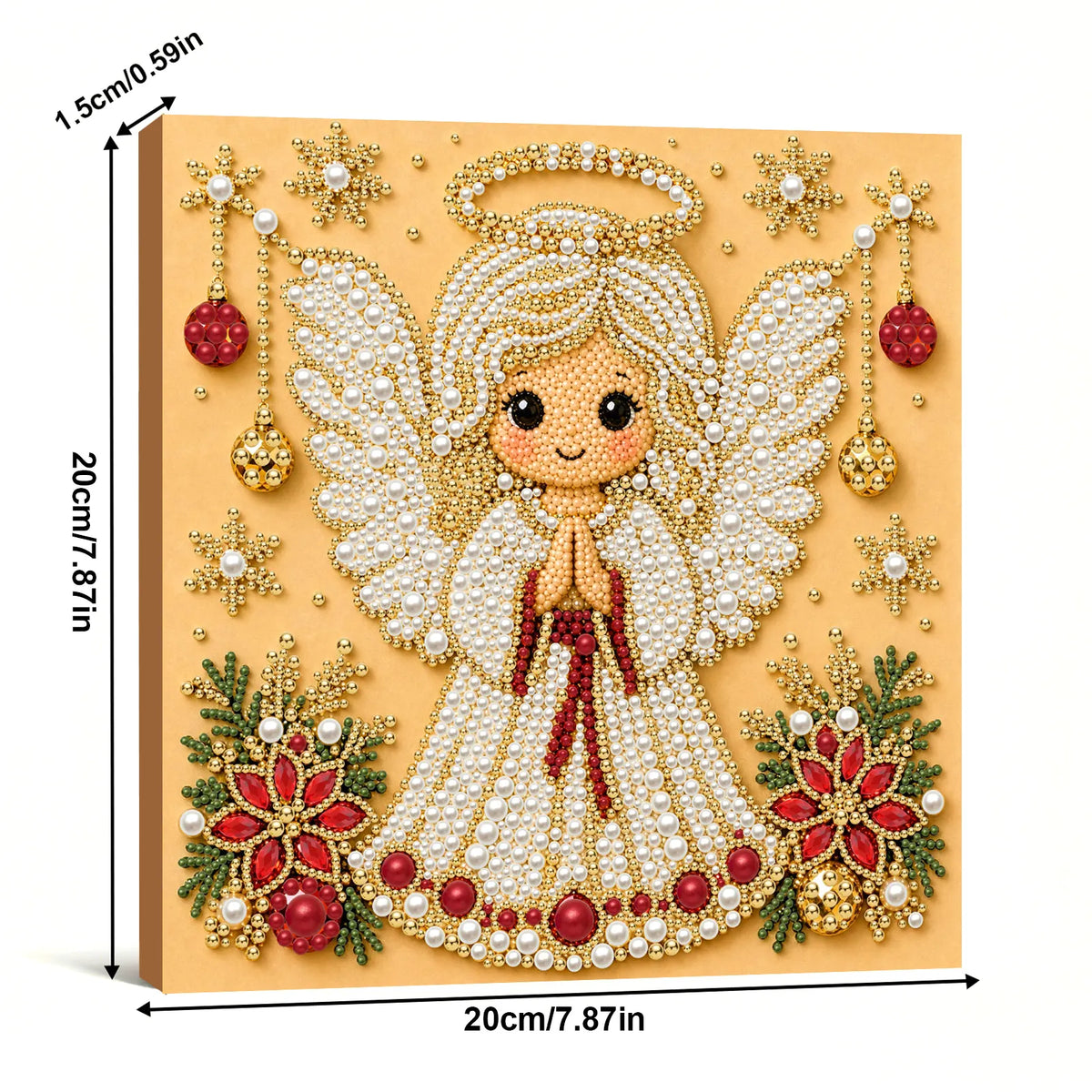 DIY Pearl Painting Christmas Angel with Frame(20x20cm)