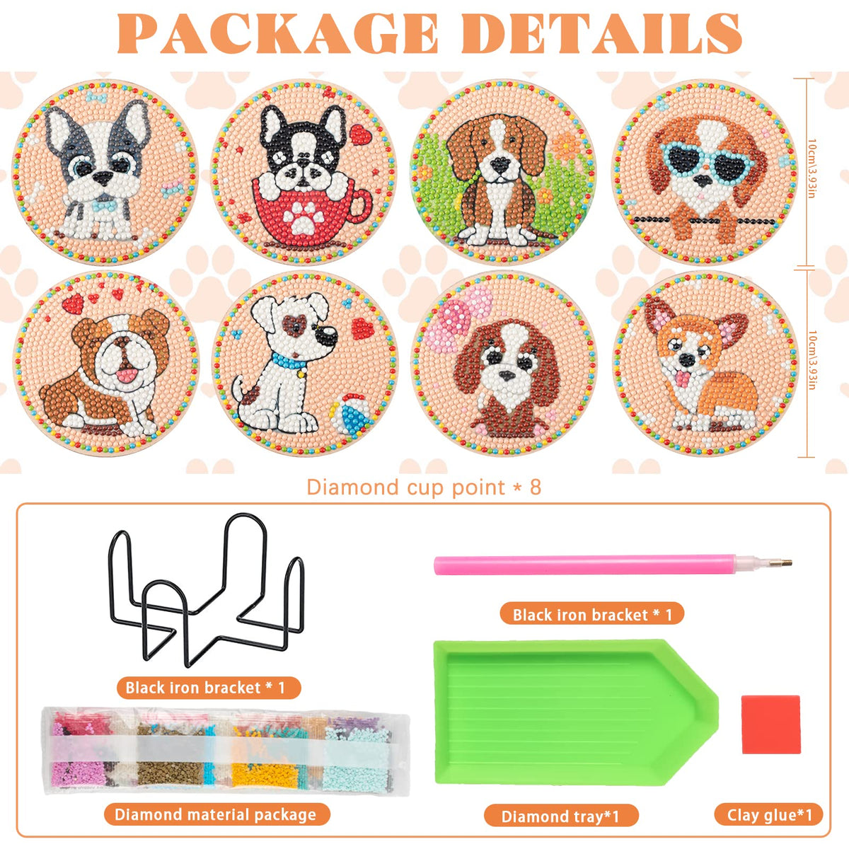 8PCS Special Shape Diamond Painting Coasters Kits (Puppy)