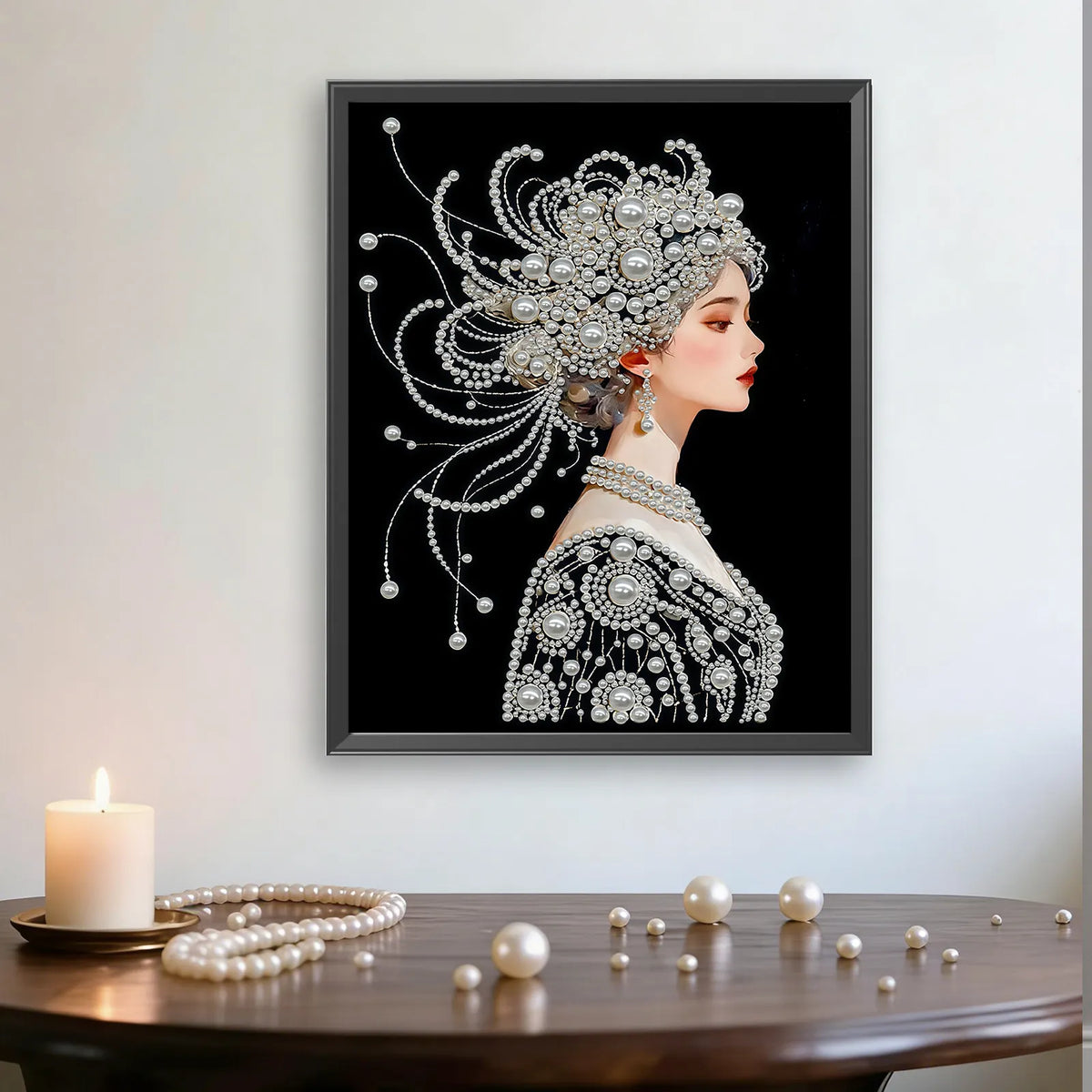 Upgrade Pearl Elegant Lady DIY Premium 5D Diamond Painting Kit Black & White Pearls painting Sparkling Special Shaped Diamond painting