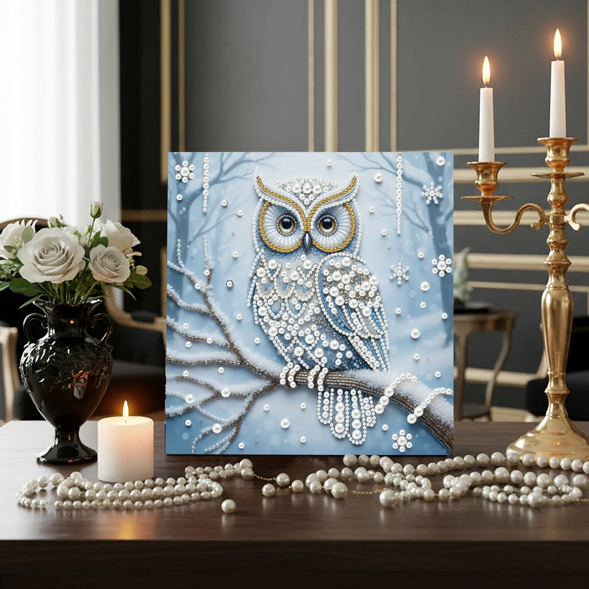 Framed Owl - Pearls Painting Kit DIY Diamond Painting Pearl Dot Crafts 25*25CM