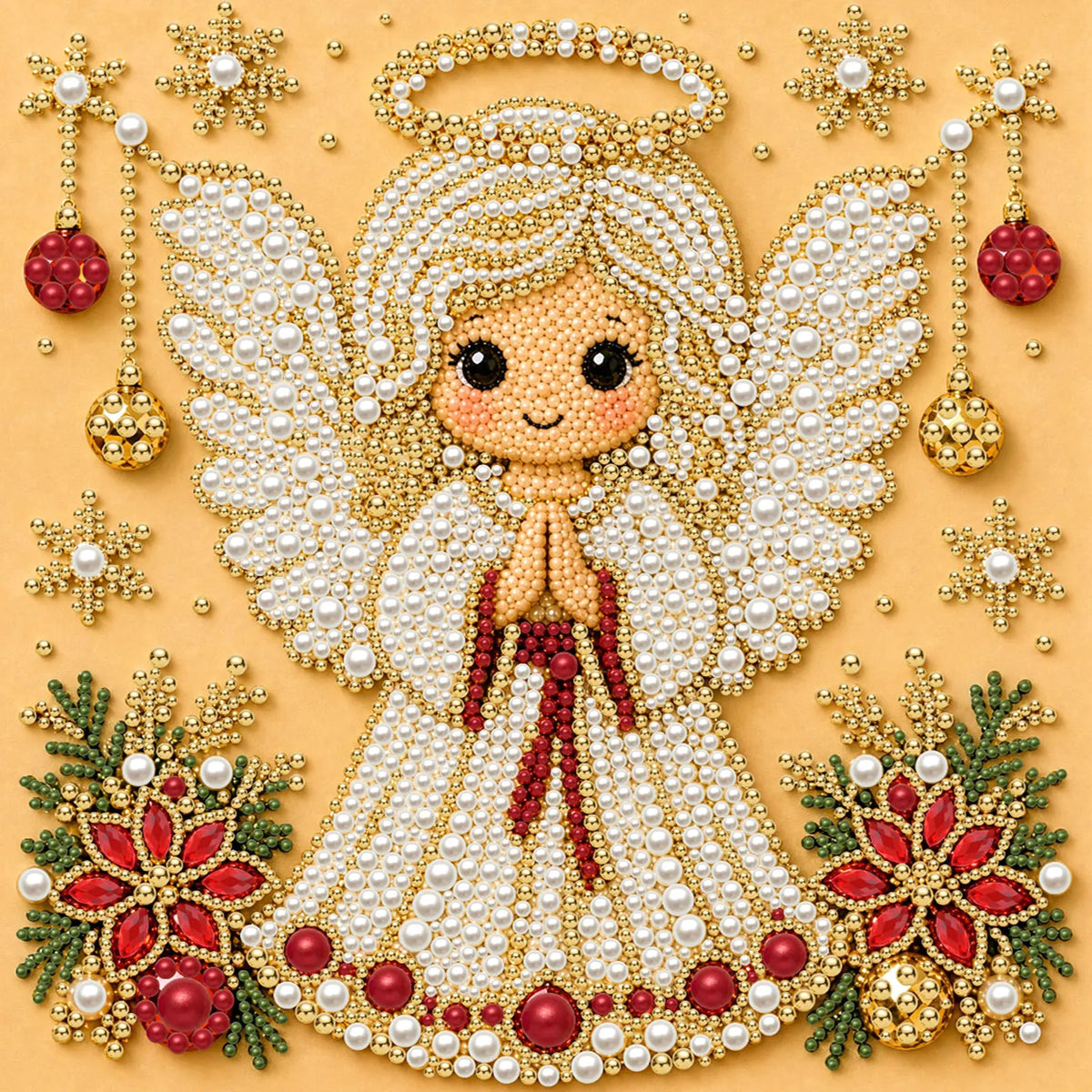 DIY Pearl Painting Christmas Angel with Frame(20x20cm)