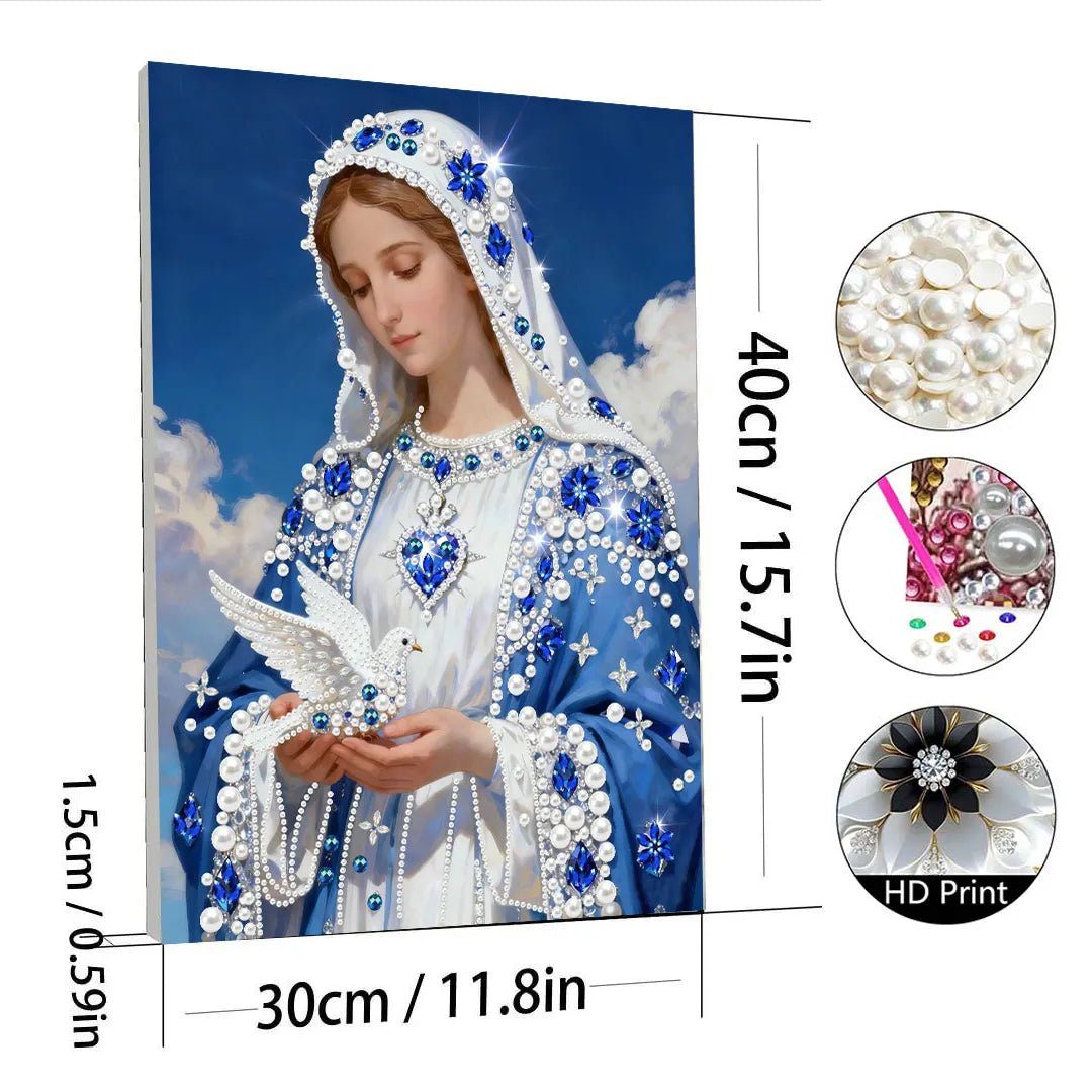 (30x40cm)DIY Virgin Mary Framed Handmade Pearl Painting Art Craft Kit Living Home Decor