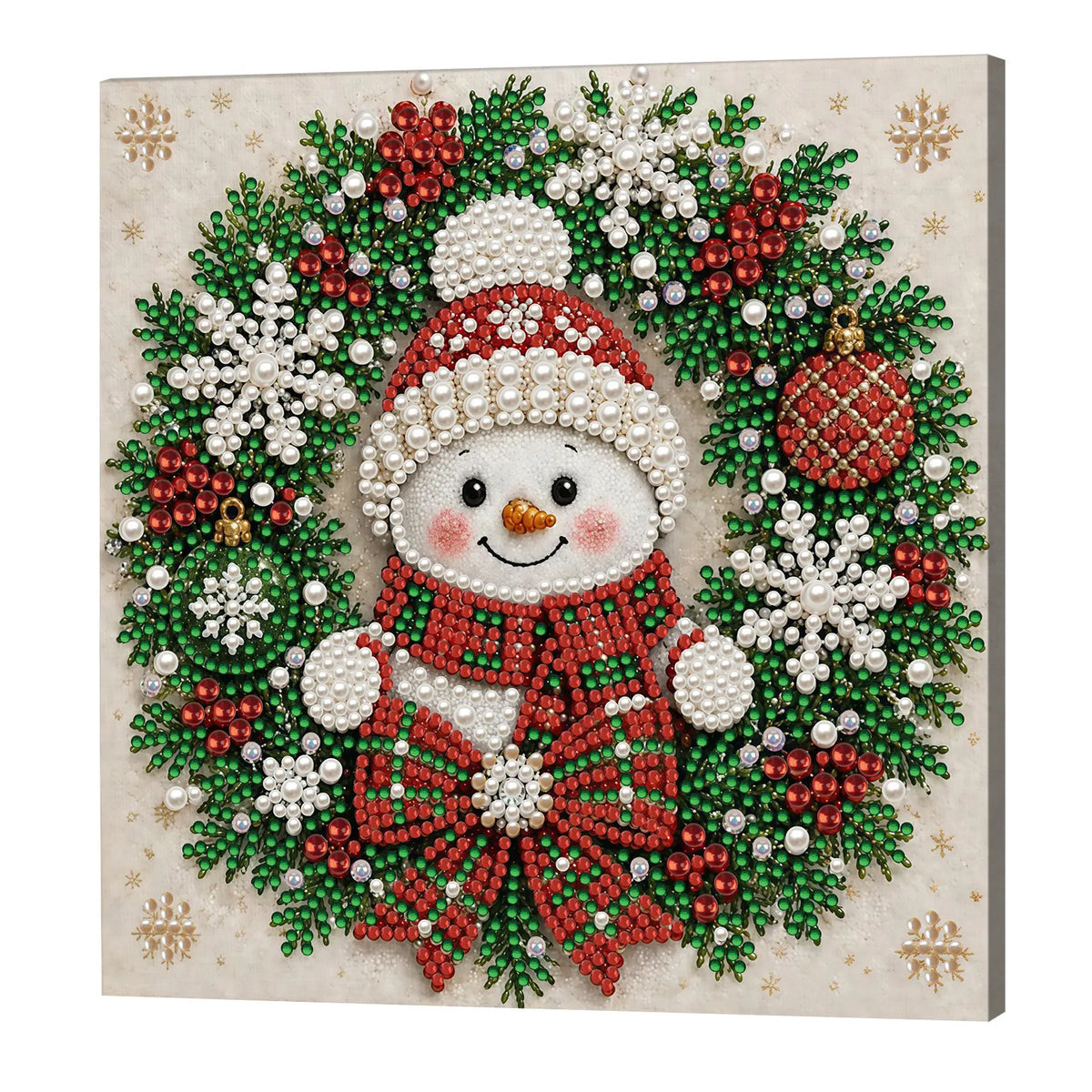 DIY Pearl Painting Christmas Snowman with Frame(20x20cm)