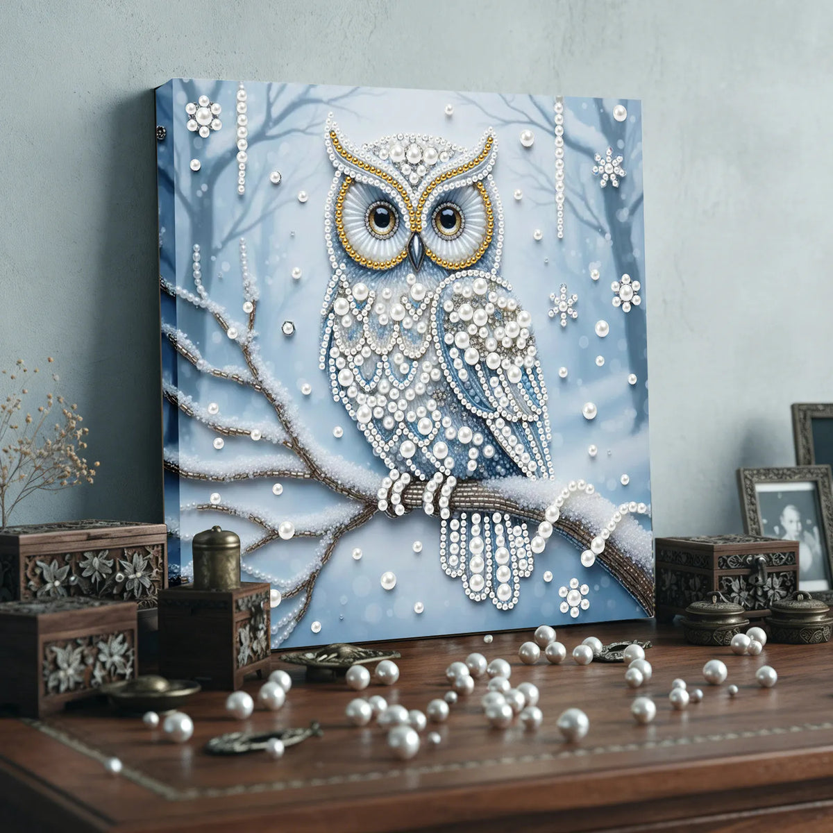 Framed Owl - Pearls Painting Kit DIY Diamond Painting Pearl Dot Crafts 25*25CM