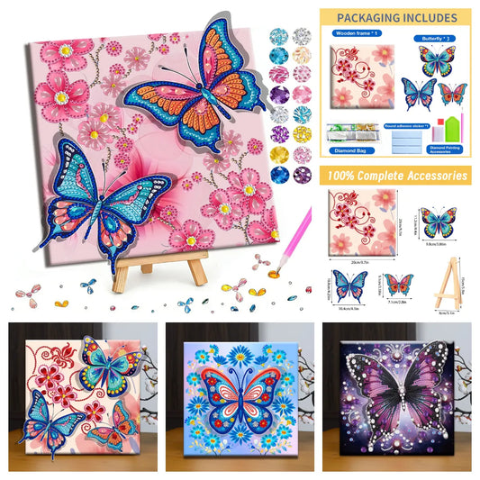 Pre-Framed DIY 3D Flapping Butterfly Diamond Painting Art Craft Kit Living Room Decor(20x20cm)