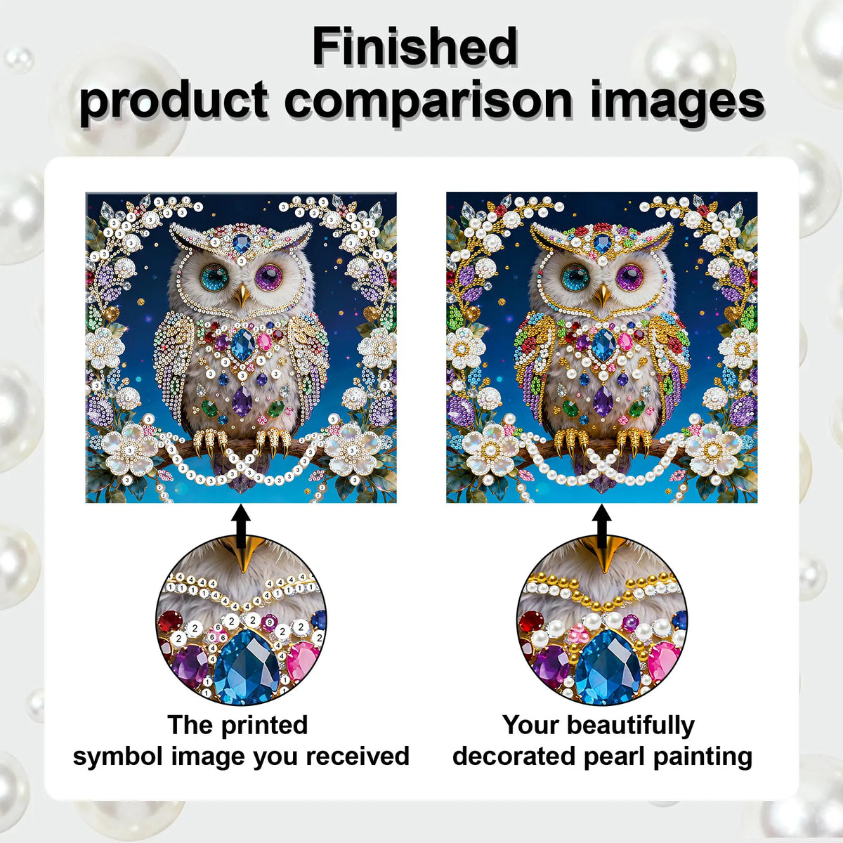 Framed Owl - Pearls Painting Kit for Creativity DIY Pearl Dot Crafts for Gift Home Wall Decor 25*25CM