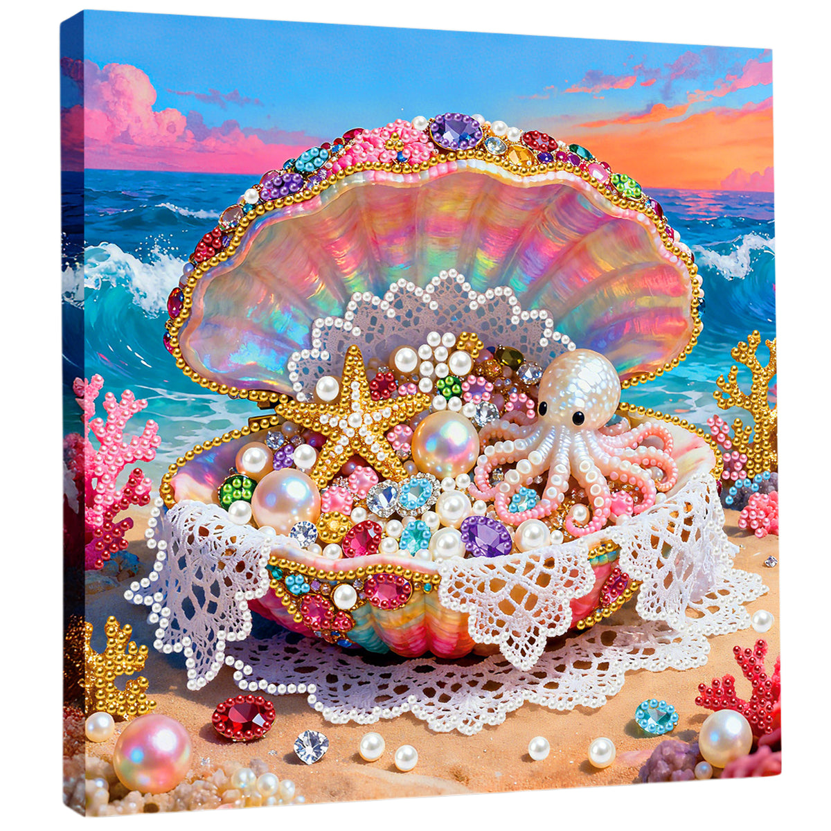 Framed Dreamy Pearl Seashell - Pearls Painting Kit for Creativity DIY Pearl Dot Crafts for Gift Home Wall Decor 25*25CM