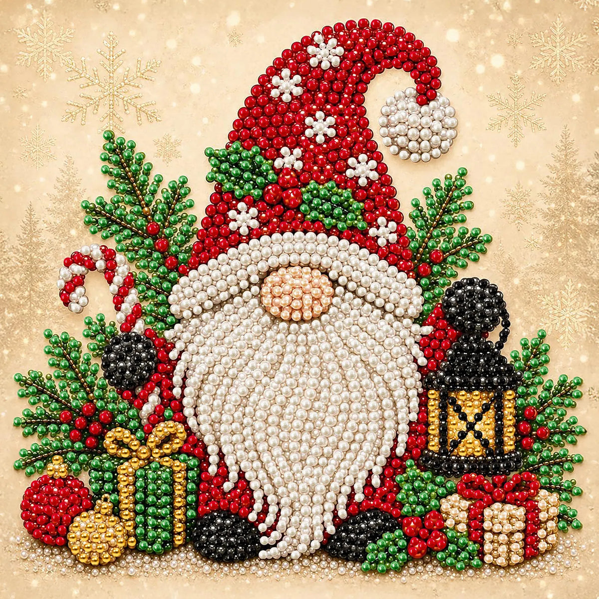 DIY Pearl Painting Christmas Goblin with Frame(20x20cm)