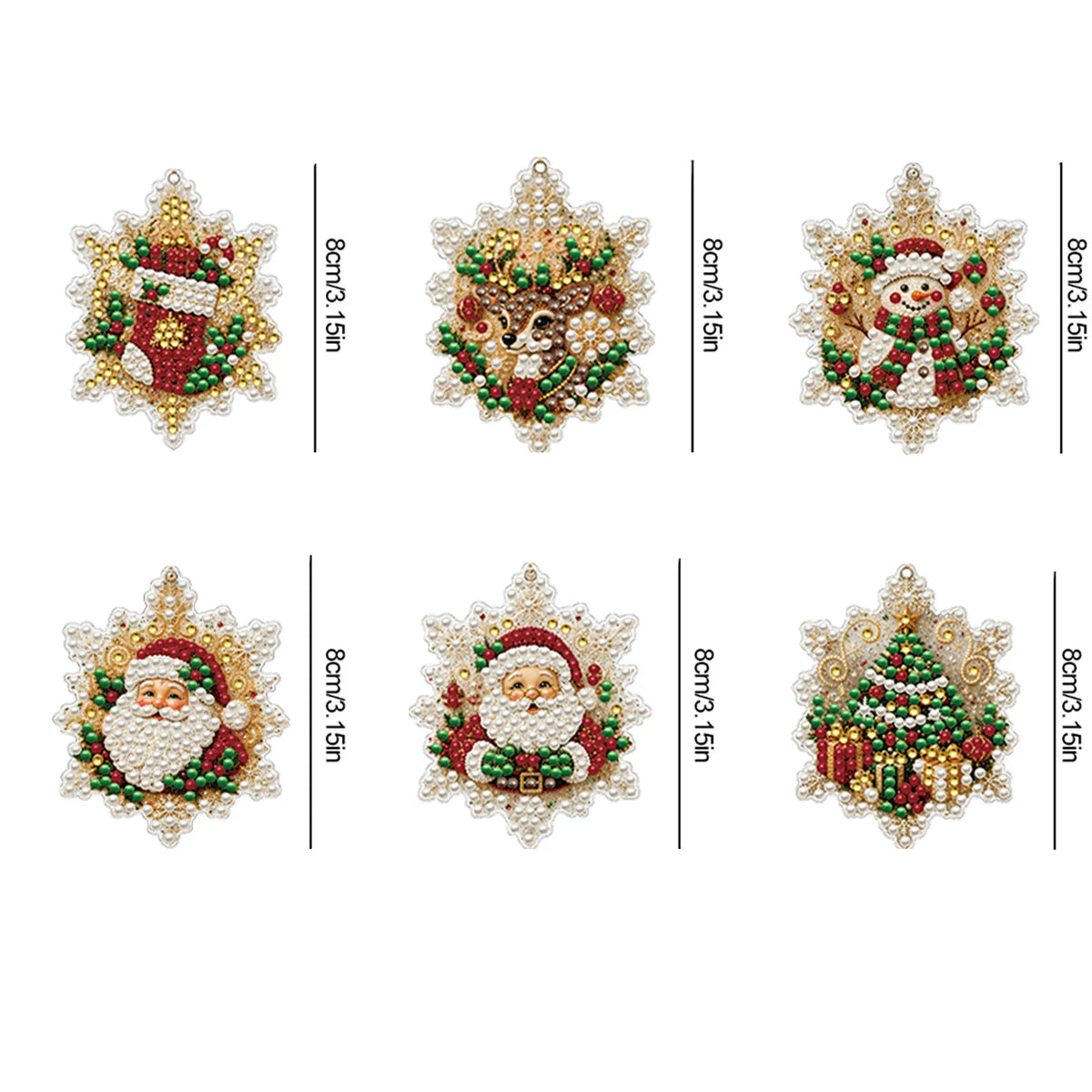 6Pcs Diamond Painting Wooden Christmas Tree Hanging Ornaments for Decorations