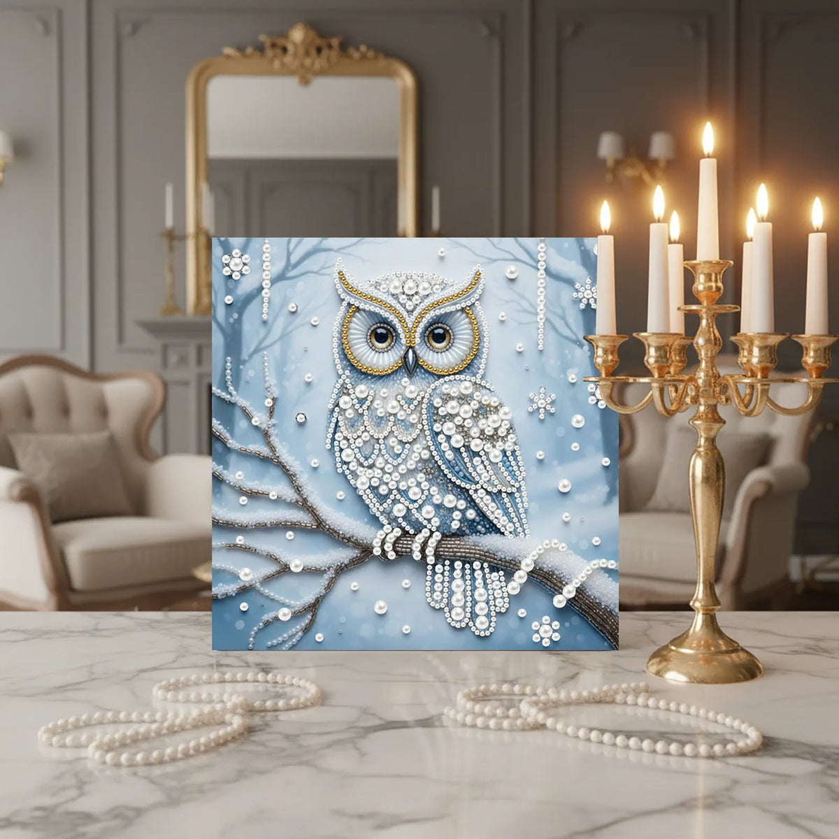 Framed Owl - Pearls Painting Kit DIY Diamond Painting Pearl Dot Crafts 25*25CM