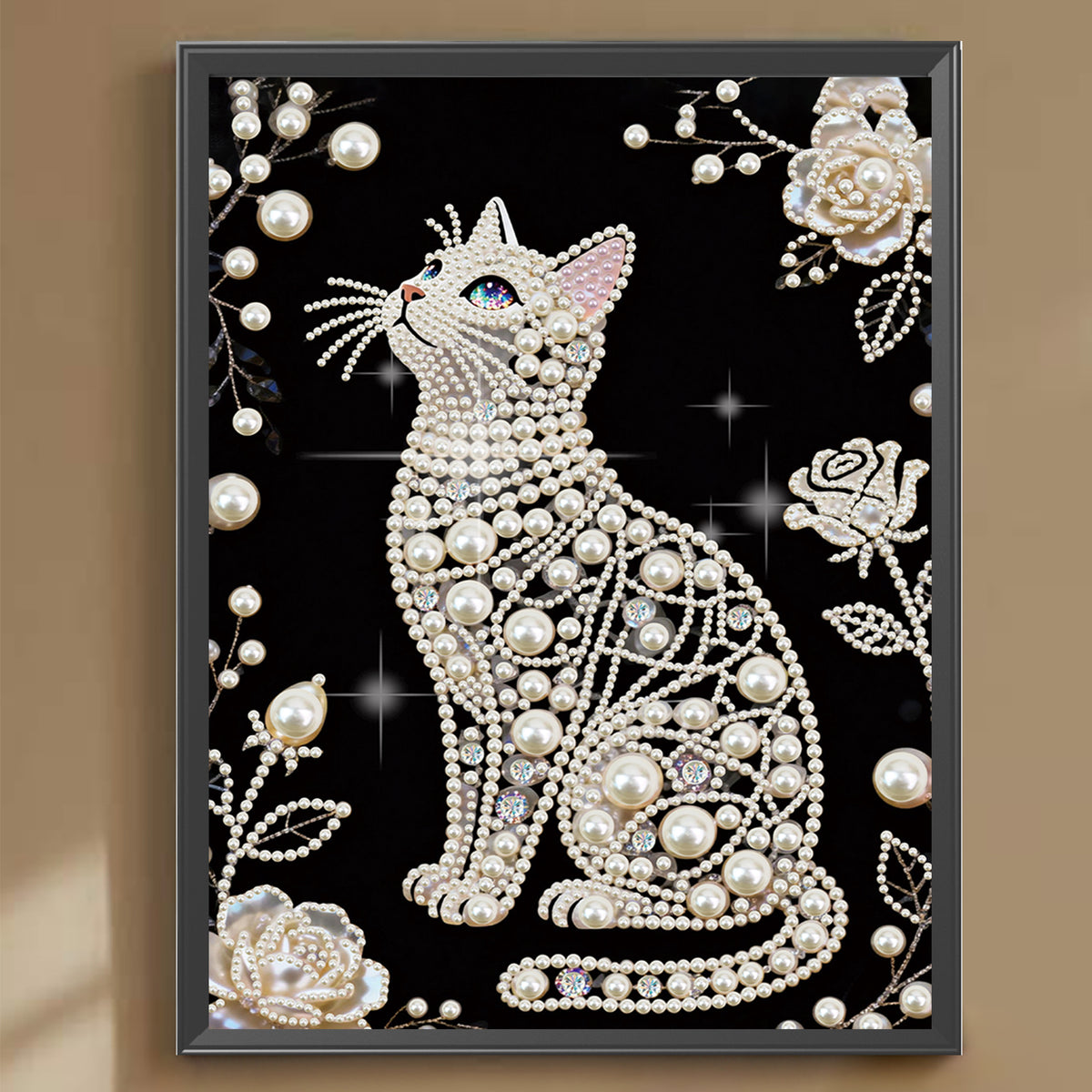 Cat Premium 5D Diamond Painting Kit Black & White Pearls painting Sparkling Special Shaped Diamond painting