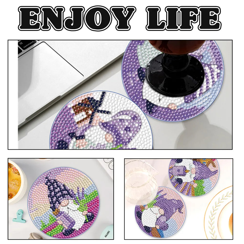 6pcs/set DIY Diamond Crafts Special Shape Coasters Kits (Lavender Gnome)