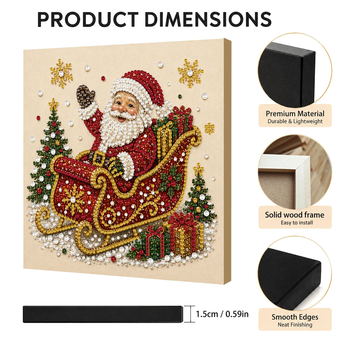 DIY Pearl Painting Xmas Santa Sleigh with Frame(20x20cm)