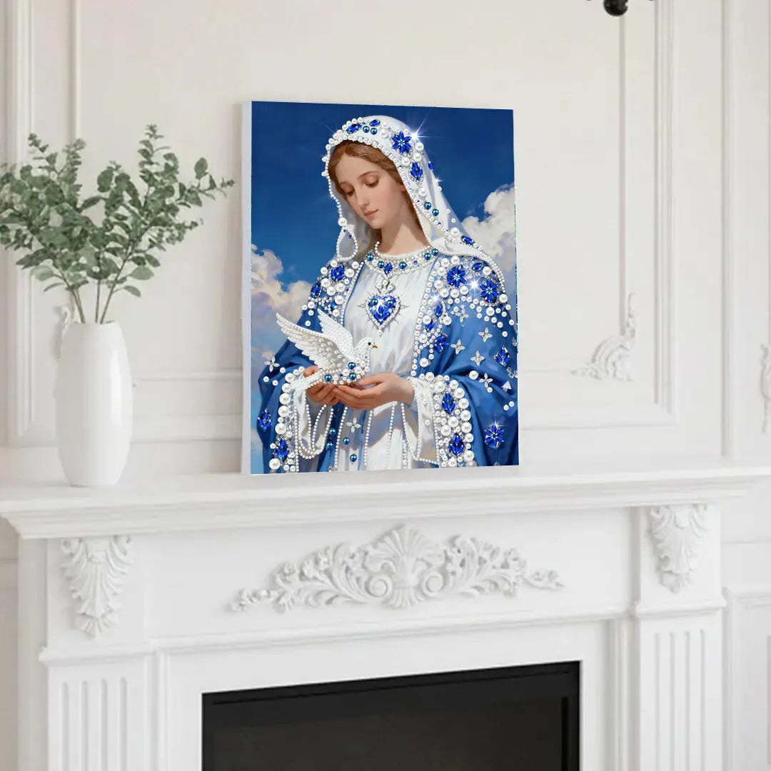 (30x40cm)DIY Virgin Mary Framed Handmade Pearl Painting Art Craft Kit Living Home Decor