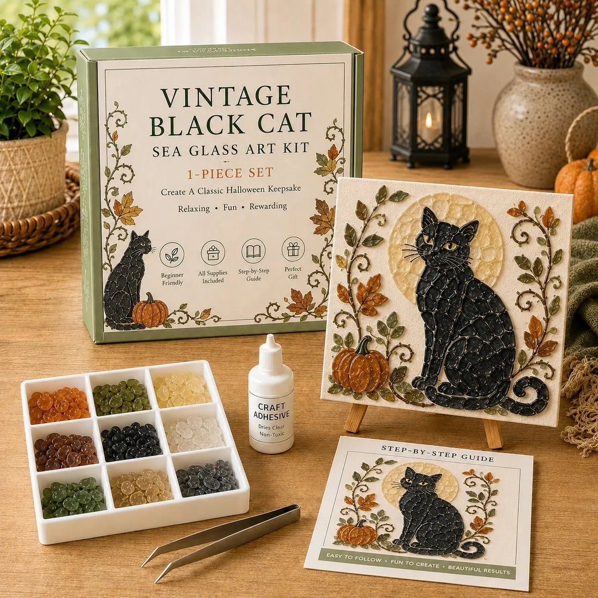 🐈‍⬛ Vintage Black Cat DIY Sea Glass Art Kit