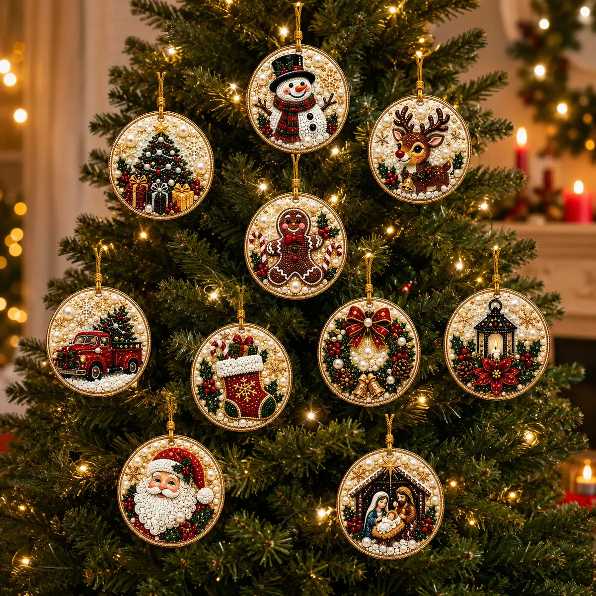 10Pcs Diamond Painting Acrylic Gnome Christmas Tree Ornament for Decorations