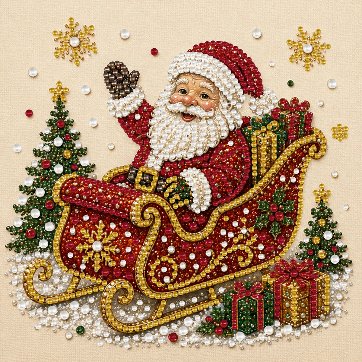 DIY Pearl Painting Xmas Santa Sleigh with Frame(20x20cm)