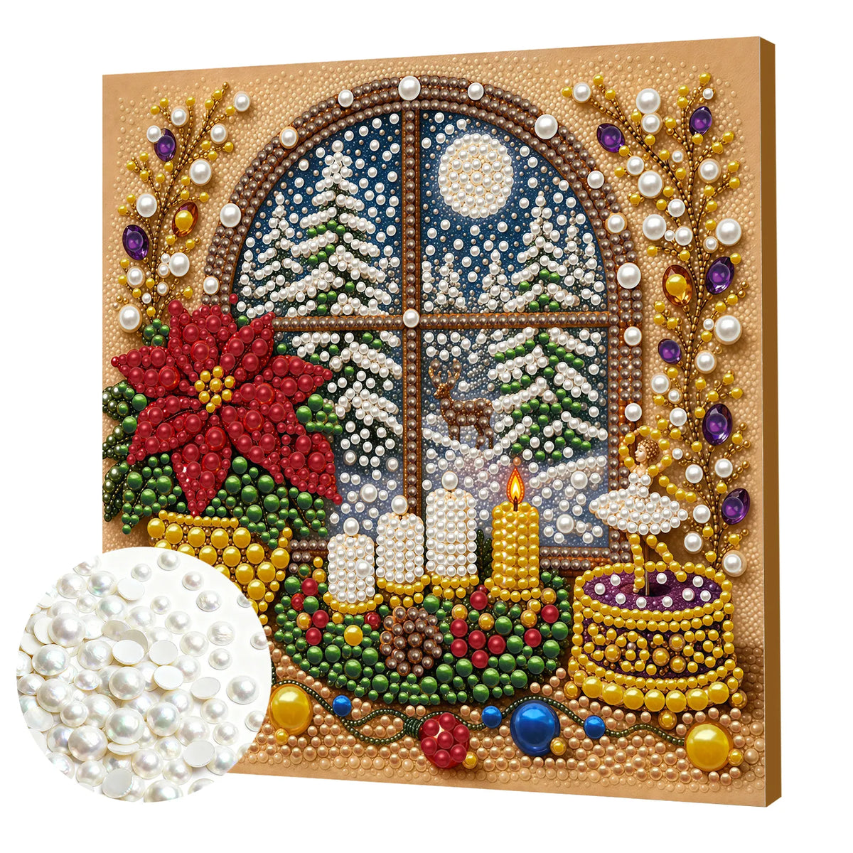 DIY Pearl Painting Christmas Window View with Frame(20x20cm)