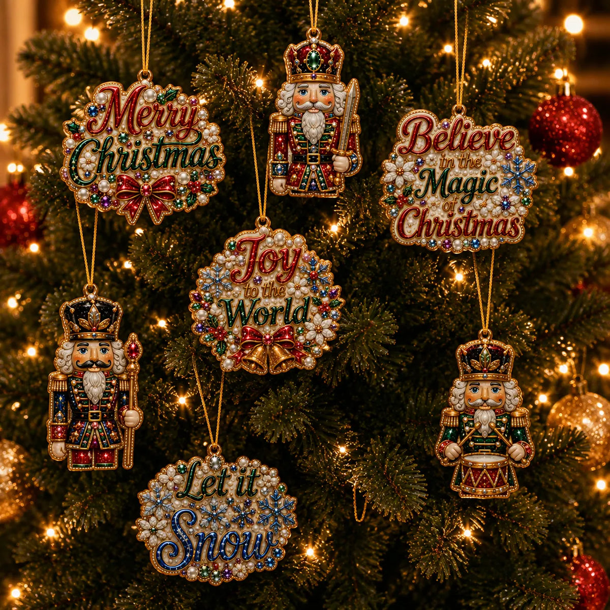 10Pcs Diamond Painting Acrylic Nutcracker Christmas Tree Ornament for Decorations