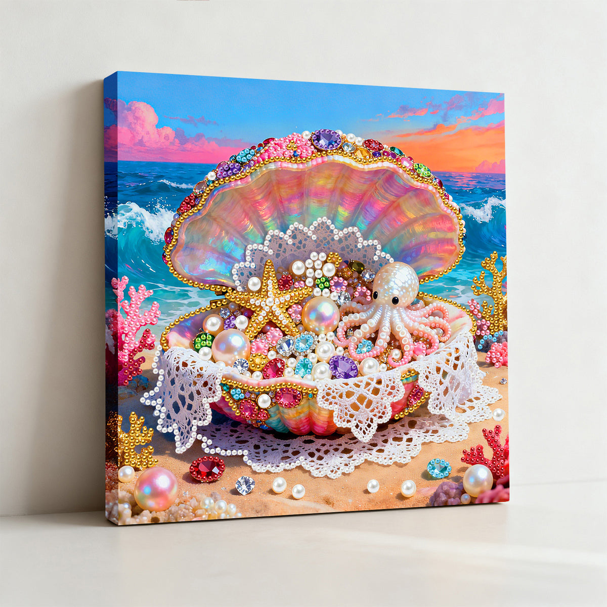 Framed Dreamy Pearl Seashell - Pearls Painting Kit for Creativity DIY Pearl Dot Crafts for Gift Home Wall Decor 25*25CM