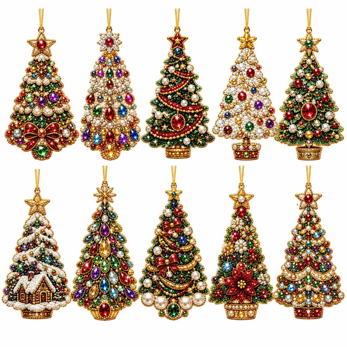 10Pcs Diamond Painting Acrylic Christmas Tree Ornament for Decorations