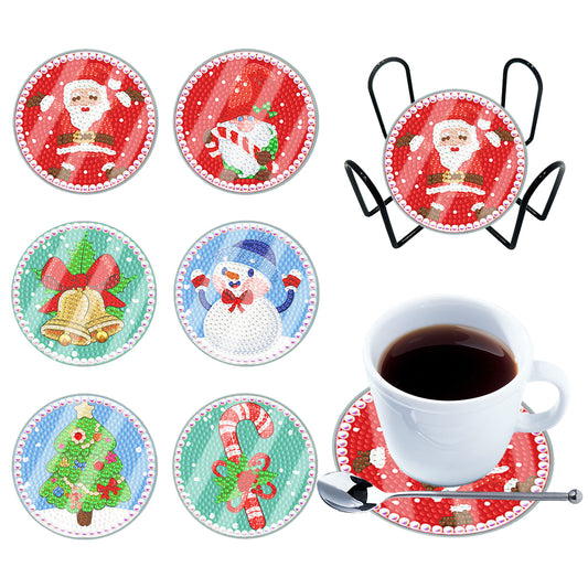 [Upgrade]6pcs/set DIY Diamond Painting Waterproof Case Classic Xmas Coaster Gift Decor Set