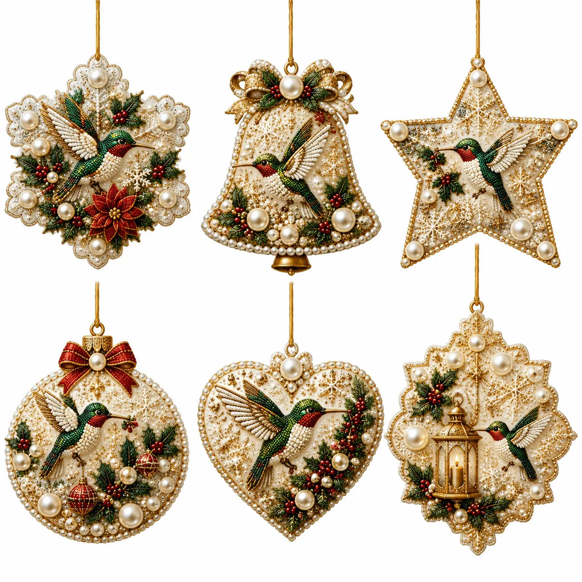6Pcs Diamond Painting PET Single-sided Hummingbird Christmas Tree Ornament for Decorations