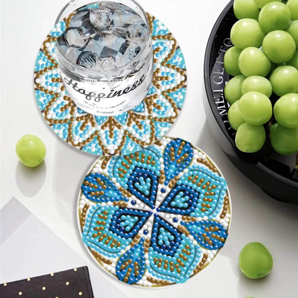 6pcs/set Diamond Crafts Coasters with Holder Wooden Kit(Mandara)