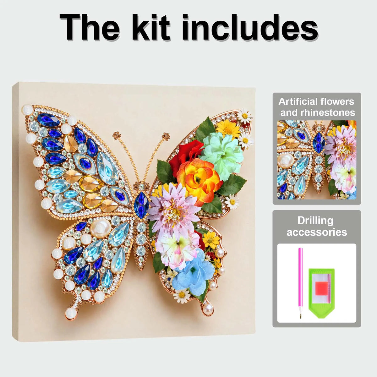 Pre-Framed 3D Rhinestones Butterfly With Artificial Flower Diamond Painting DIY Craft Kit