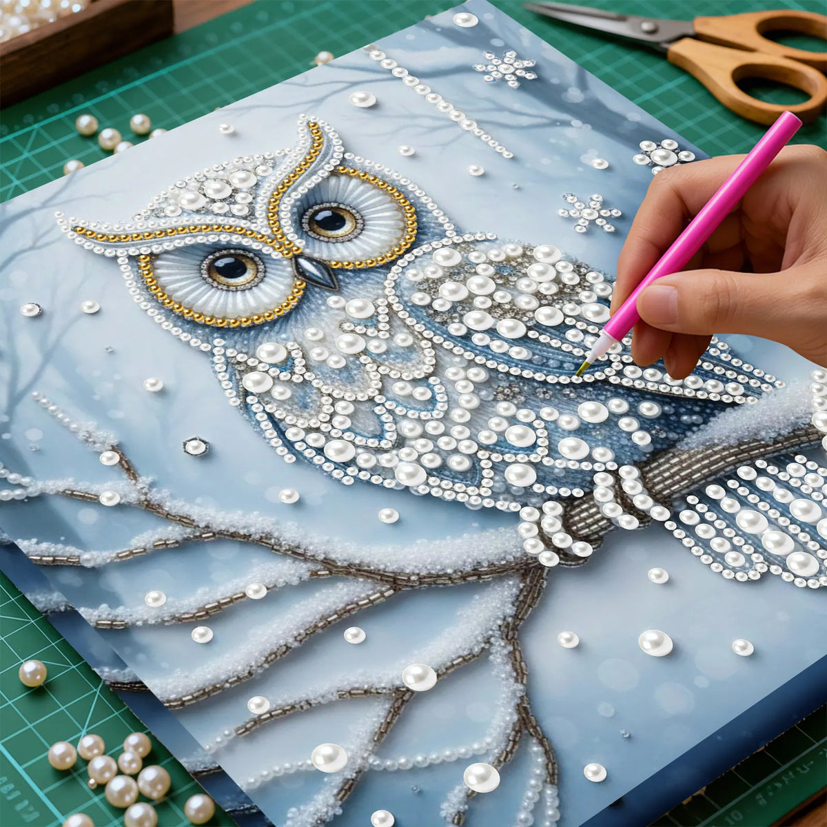 Framed Owl - Pearls Painting Kit DIY Diamond Painting Pearl Dot Crafts 25*25CM