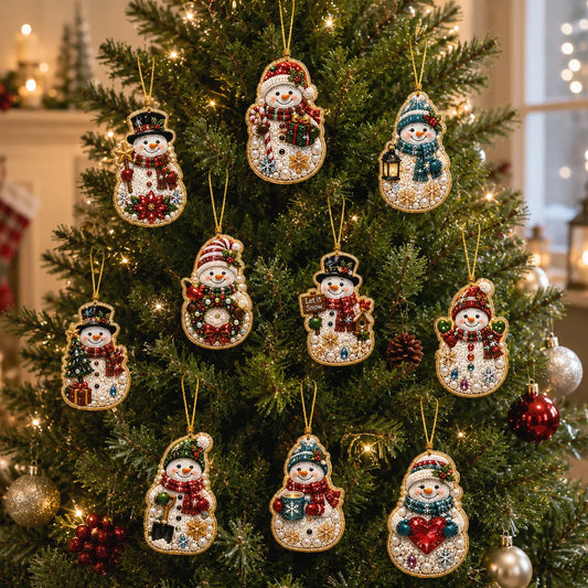10Pcs Diamond Painting Acrylic Snowman Christmas Tree Ornament for Decorations