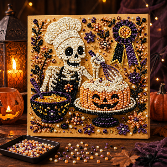 DIY Pearl Painting Halloween Cuisine with Frame(20x20cm)