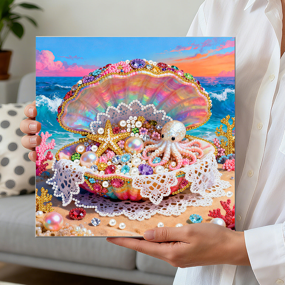 Framed Dreamy Pearl Seashell - Pearls Painting Kit for Creativity DIY Pearl Dot Crafts for Gift Home Wall Decor 25*25CM